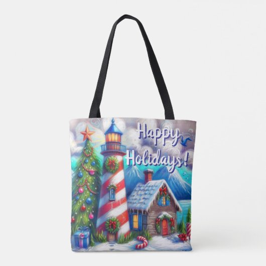 WeihnachtsLeuchtturm Nautical Personalisiert Tasche (Rückseite)