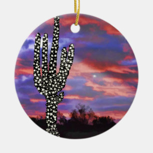 Weihnachtslicht auf der Wüste Saguaro Kakteen Keramikornament