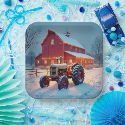 Weihnachtslicht auf einem roten Stall Pappteller (Party)