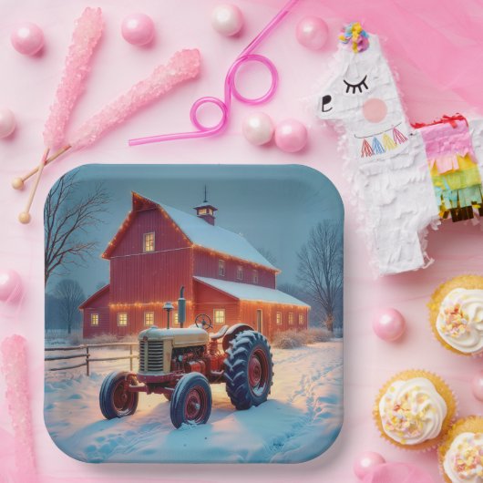 Weihnachtslicht auf einem roten Stall Pappteller (Party)