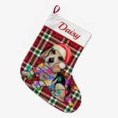 Weihnachtslicht Beagle Funkelnd Kariert Tartan Großer Weihnachtsstrumpf (Vorderansicht (hängend))