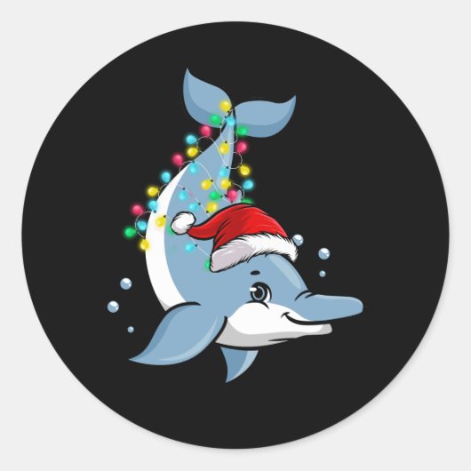 Weihnachtslicht Dolphin Wear Xmas Hat Dolphin Runder Aufkleber (Vorderseite)