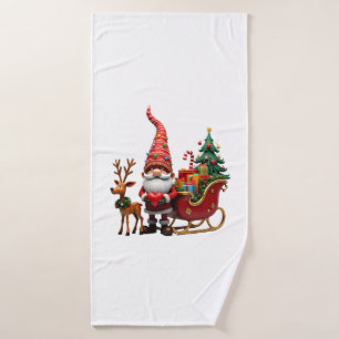 Weihnachtslicht-Gnom Weihnachtsmann auf Schlitten Badehandtuch