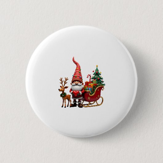 Weihnachtslicht-Gnom Weihnachtsmann auf Schlitten Button (Vorderseite)
