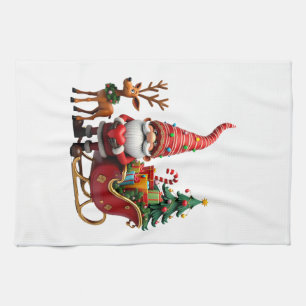 Weihnachtslicht-Gnom Weihnachtsmann auf Schlitten Geschirrtuch