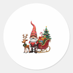 Weihnachtslicht-Gnom Weihnachtsmann auf Schlitten Runder Aufkleber