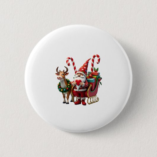 Weihnachtslicht-Gnom Weihnachtsmann fährt auf Schl Button (Vorderseite)