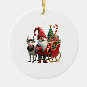 Weihnachtslicht-Gnom Weihnachtsmann fährt auf Schl Keramik Ornament