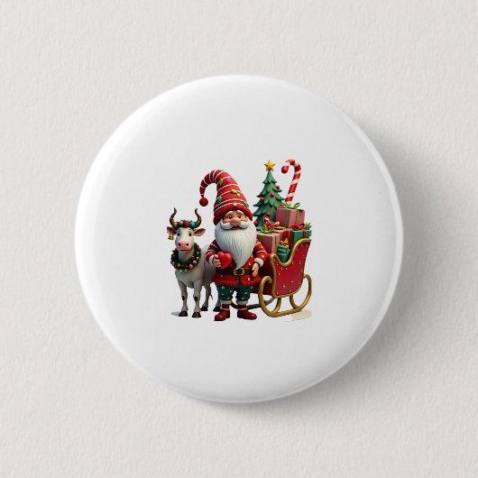 Weihnachtslicht-Gnom Weihnachtsmann reitet auf Sch Button (Vorderseite)