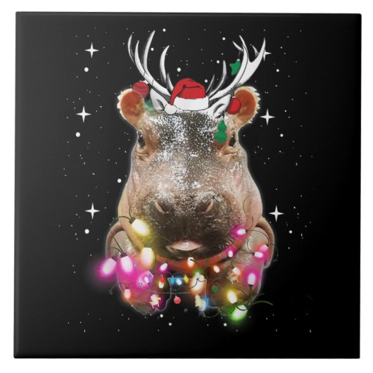 Weihnachtslicht Hippo Fiona Hippopotamus Lover Fliese (Vorderseite)