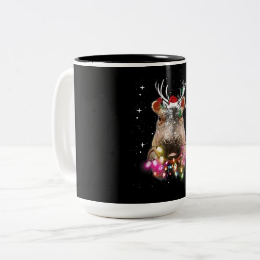 Weihnachtslicht Hippo Fiona Hippopotamus Lover Zweifarbige Tasse (Vorderseite Links)