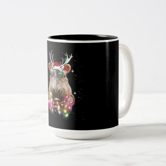 Weihnachtslicht Hippo Fiona Hippopotamus Lover Zweifarbige Tasse (VorderseiteRechts)