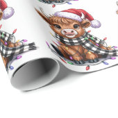 Weihnachtslicht Hochland-Kuh-Weihnachtsmannmütze Geschenkpapier (Rolleneckpunkt)