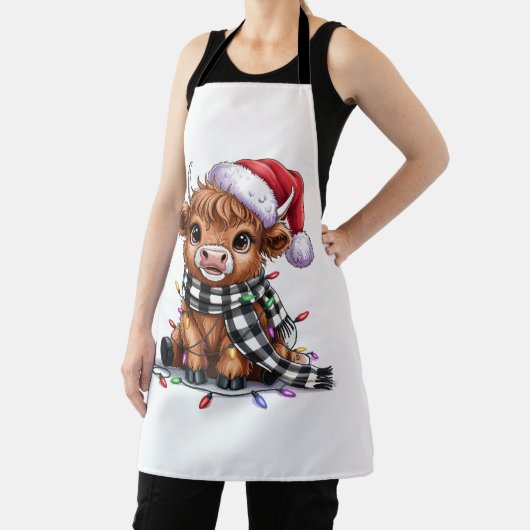 Weihnachtslicht Hochland-Kuh-Weihnachtsmannmütze Schürze (InSitu)