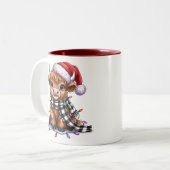 Weihnachtslicht Hochland-Kuh-Weihnachtsmannmütze Zweifarbige Tasse (Vorderseite Links)