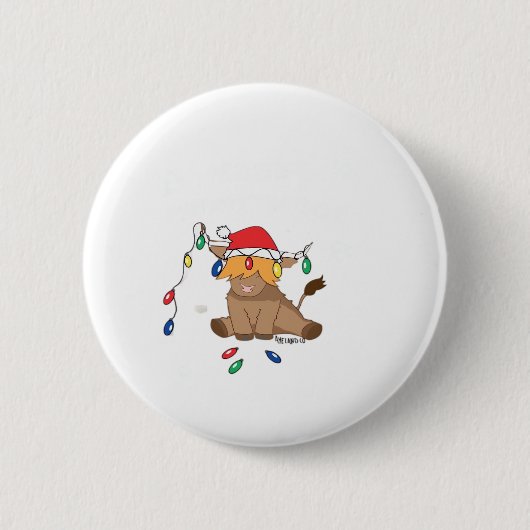 Weihnachtslicht Hochlandkuh hässlich Pullover Tauf Button (Vorderseite)