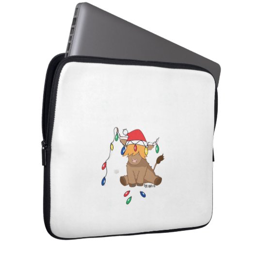 Weihnachtslicht Hochlandkuh hässlich Pullover Tauf Laptopschutzhülle (Vorne Rechts)