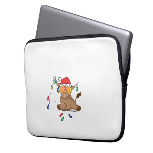Weihnachtslicht Hochlandkuh hässlich Pullover Tauf Laptopschutzhülle (Vorderseite Links)