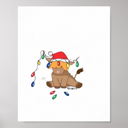 Weihnachtslicht Hochlandkuh hässlich Pullover Tauf Poster (Vorne)
