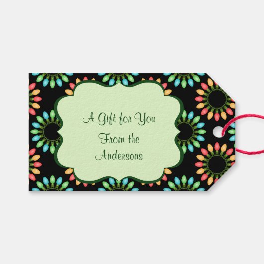 Weihnachtslicht im Muster der farbenfrohen Kreise Geschenkanhänger (Vorderseite (Horizontal))