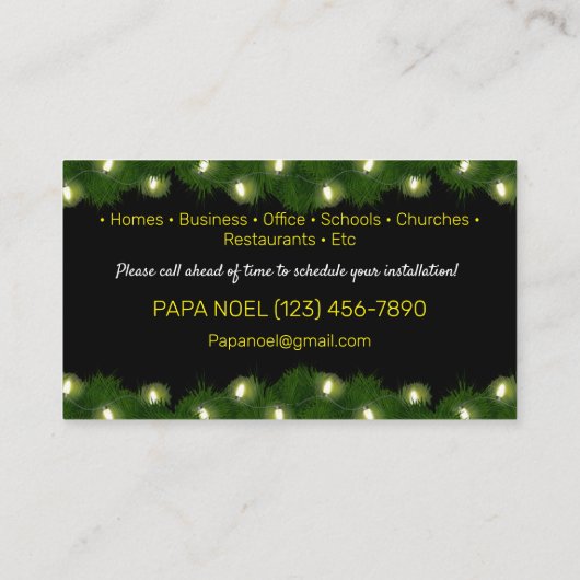 Weihnachtslicht Installation Business Cards Visitenkarte (Rückseite)