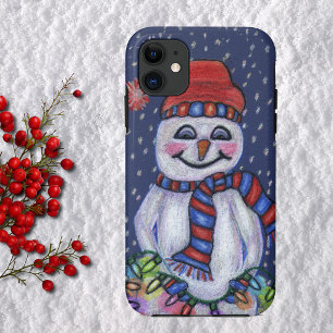 Weihnachtslicht lächelnd Schneemann iPhone 11 Hülle