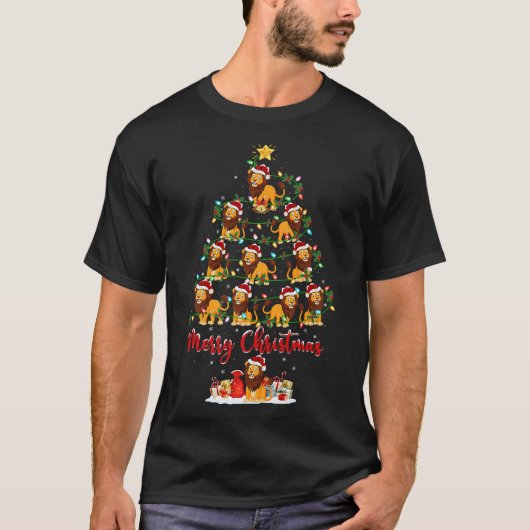 Weihnachtslicht Löwen Weihnachtsbaum froh T-Shirt (Vorderseite)
