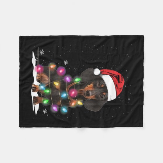 Weihnachtslicht mit Schnee in der Dackel Fleecedecke (Vorderseite (Horizontal))