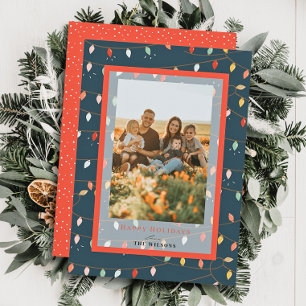 Weihnachtslicht Navy Blue Holiday Foto Card Einladung
