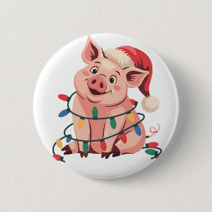 Weihnachtslicht Schwein mit Weihnachtshut - Pig Lo Button