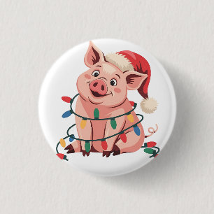 Weihnachtslicht Schwein mit Weihnachtshut - Pig Lo Button