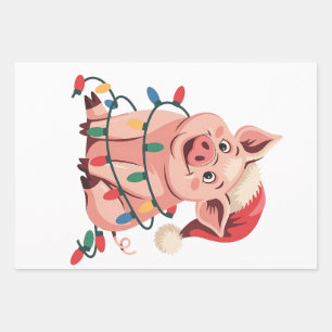 Weihnachtslicht Schwein mit Weihnachtshut - Pig Lo Geschenkpapier Set