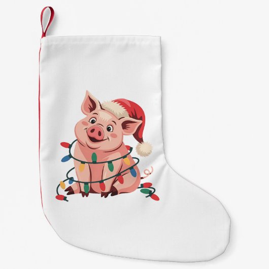 Weihnachtslicht Schwein mit Weihnachtshut - Pig Lo Kleiner Weihnachtsstrumpf (Vorderseite)