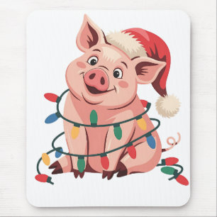 Weihnachtslicht Schwein mit Weihnachtshut - Pig Lo Mousepad