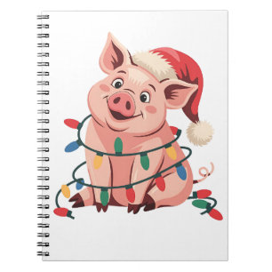 Weihnachtslicht Schwein mit Weihnachtshut - Pig Lo Notizblock
