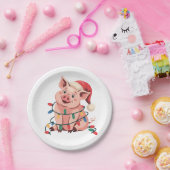 Weihnachtslicht Schwein mit Weihnachtshut - Pig Lo Pappteller (Party)