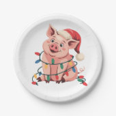 Weihnachtslicht Schwein mit Weihnachtshut - Pig Lo Pappteller (Vorderseite)