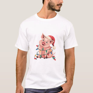 Weihnachtslicht Schwein mit Weihnachtshut - Pig Lo T-Shirt