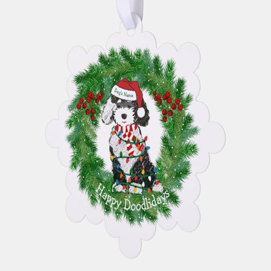 Weihnachtslicht Sheepadoodle Snowflake Ornament Karte (Linke Ecke)