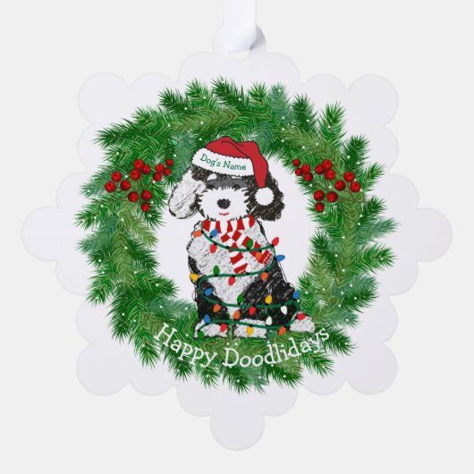 Weihnachtslicht Sheepadoodle Snowflake Ornament Karte (Rückseite)