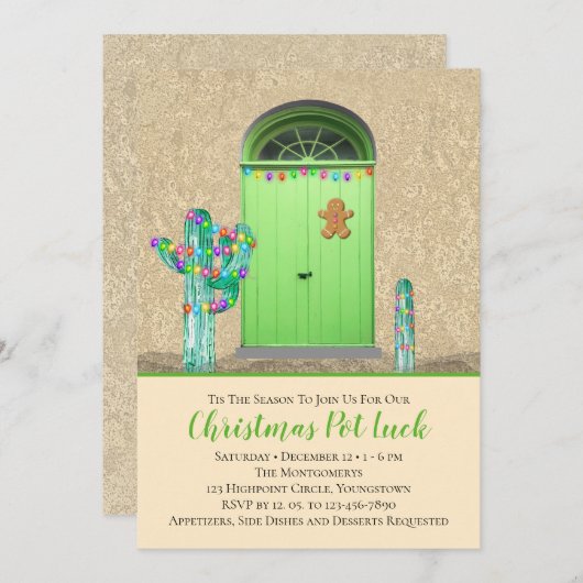 Weihnachtslicht Südwestliche Kaktus Feiertagsparty Einladung (Vorne/Hinten)
