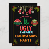 Weihnachtslicht Ugly Sweater Party Black Theme Einladung (Vorne/Hinten)