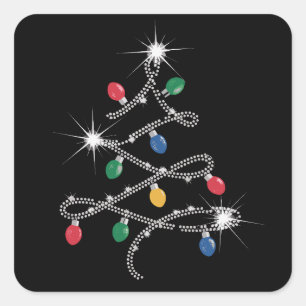 Weihnachtslichtbaum Rhinestone Mega Bling Quadratischer Aufkleber