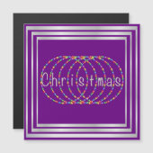 Weihnachtslichtdesign auf Lila mit Silber Magnetkarte (Vorne/Hinten)