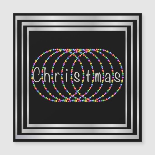 Weihnachtslichtdesign auf Schwarz mit Silber Magnetkarte (Vorderseite)