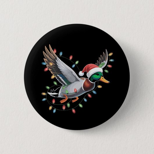 WeihnachtsLICHTE der Flying Santa Duck Jägersaison Button (Vorderseite)