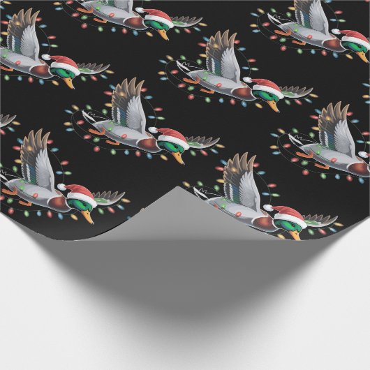 WeihnachtsLICHTE der Flying Santa Duck Jägersaison Geschenkpapier (Ecke)
