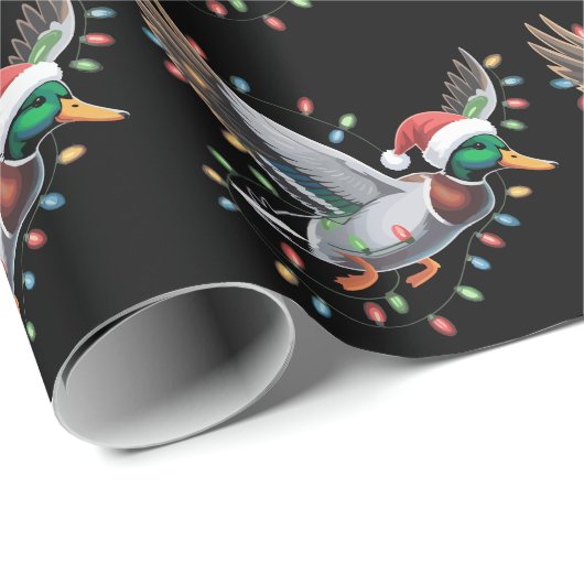 WeihnachtsLICHTE der Flying Santa Duck Jägersaison Geschenkpapier (Rolleneckpunkt)