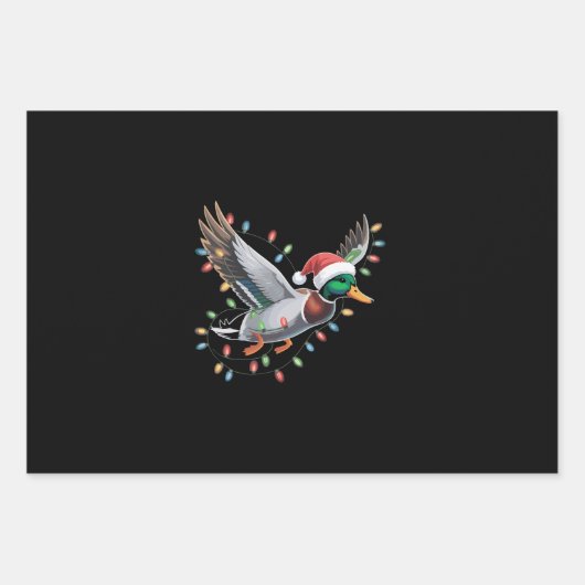 WeihnachtsLICHTE der Flying Santa Duck Jägersaison Geschenkpapier Set (Vorderseite)