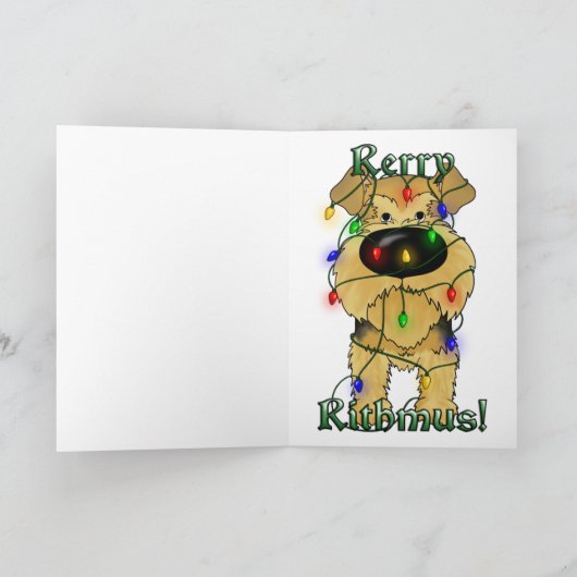 Weihnachtslichter Airedales Terrier Feiertagskarte (Innenseite)